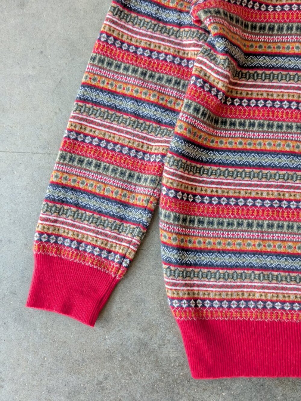 Barbour Case Fair Isle Crewneck Sweater Red Striped Merino Wool Cashmere size XL - Picture 3 of 8